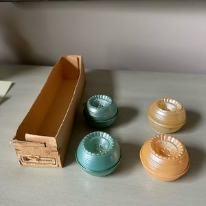 Rare vintage double sided concave floral set of 4 plastic ornaments